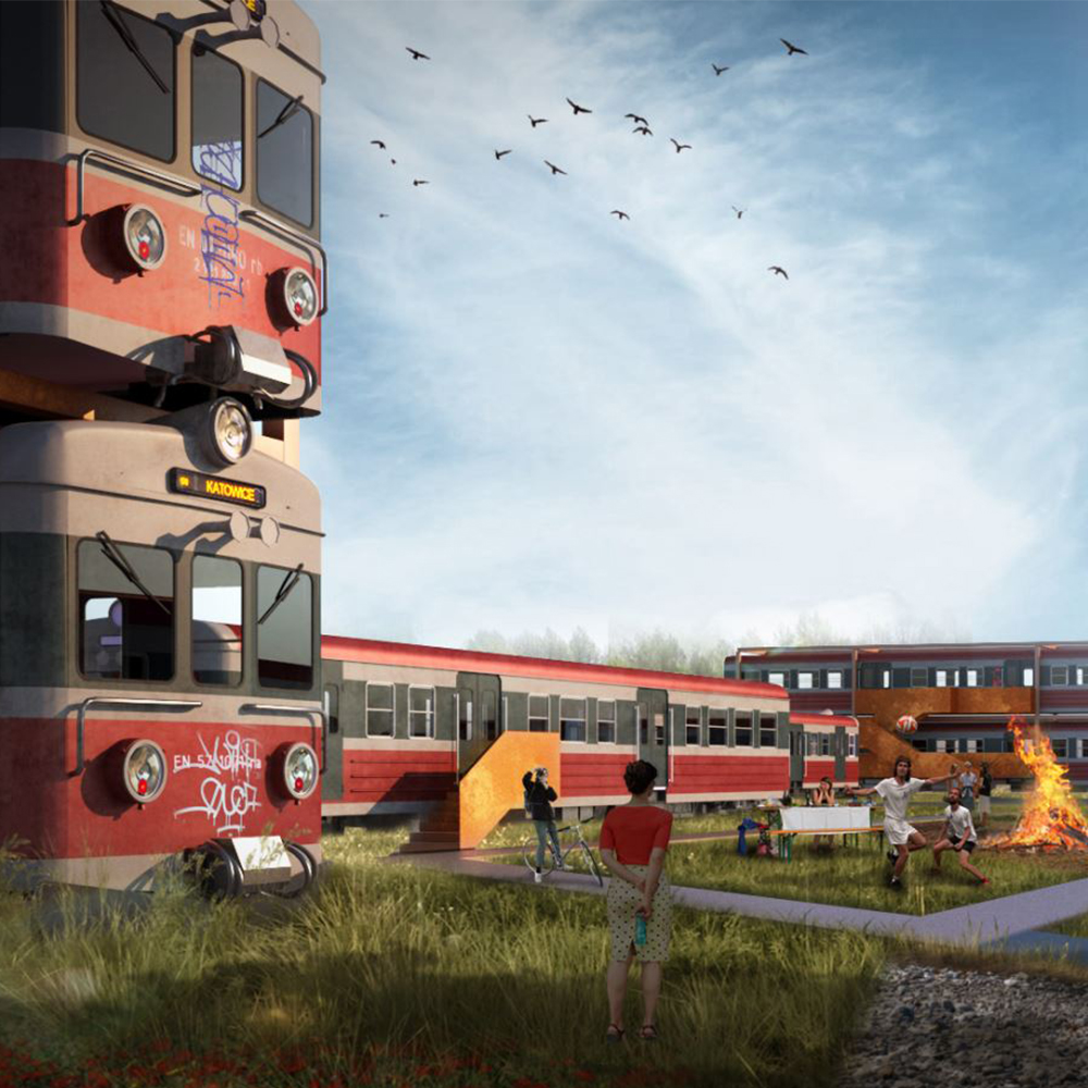 <strong>Projekt koncepcyjny osiedla ze starych wagonów EN57</strong><br/>Katowice 2017